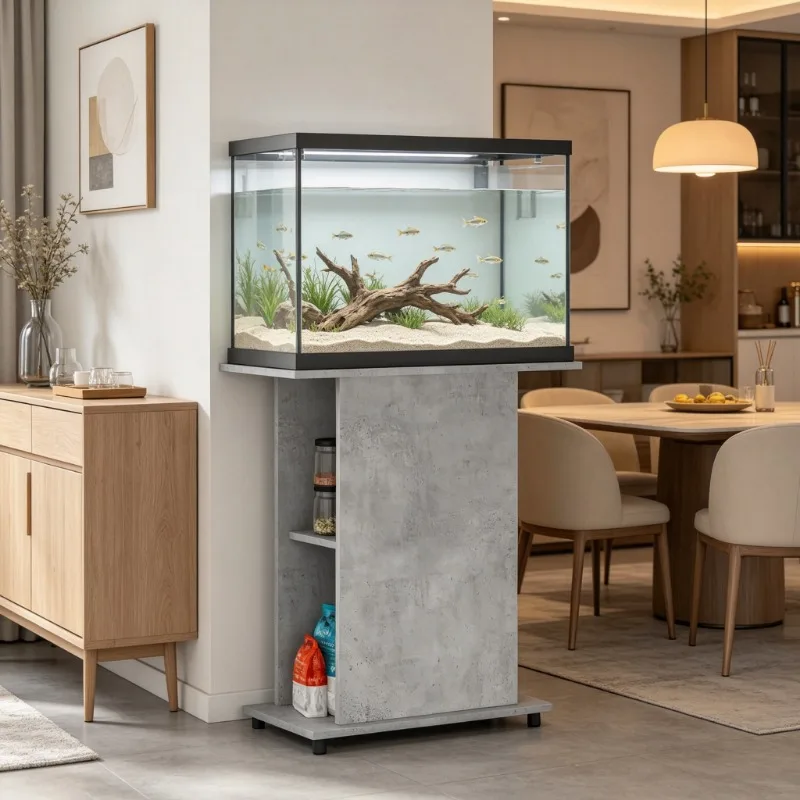 Table d'aquarium gris béton 75 cm en bois d'ingénierie