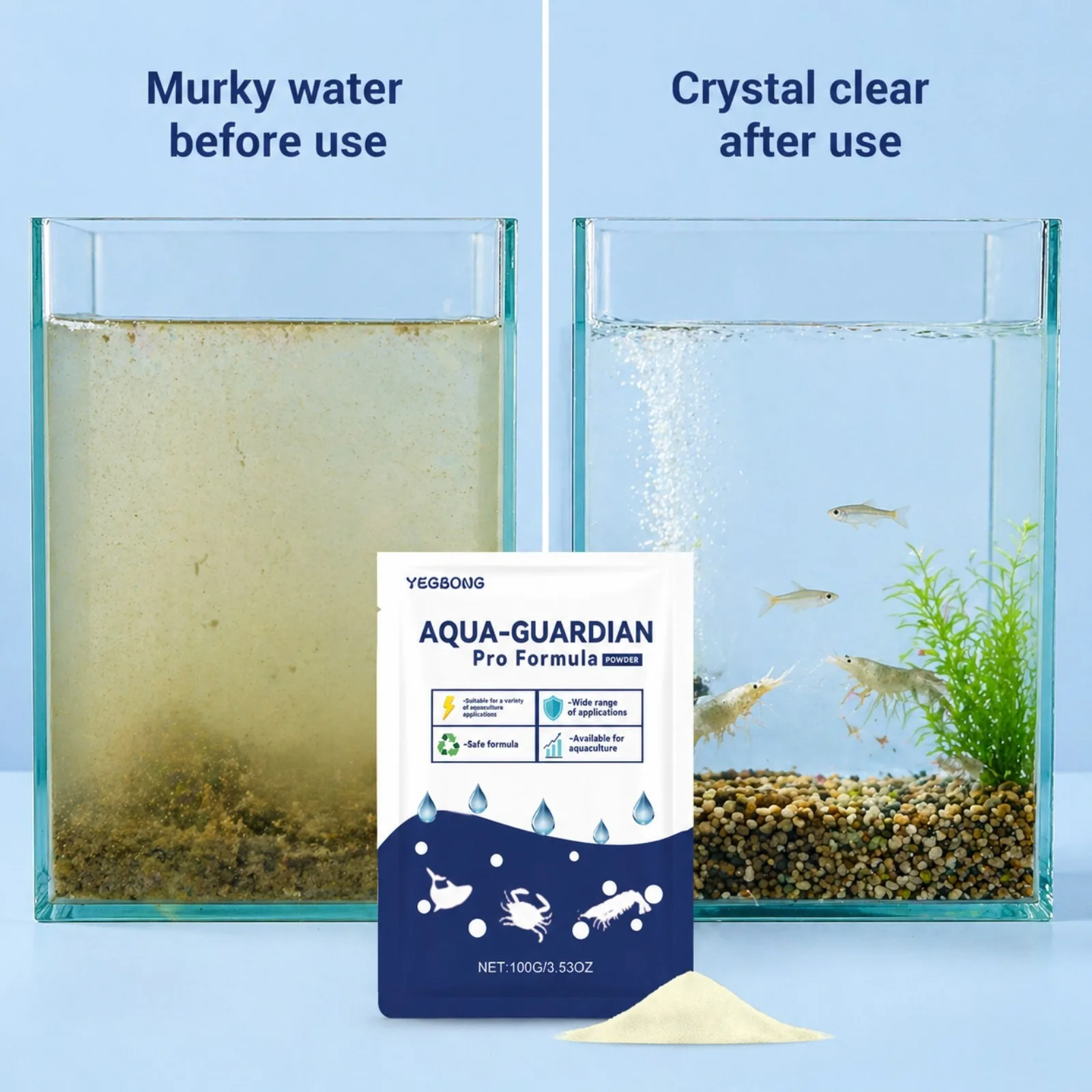Poudre clarifiante pour l'eau d'aquarium Aqua-Guardian, 100 g