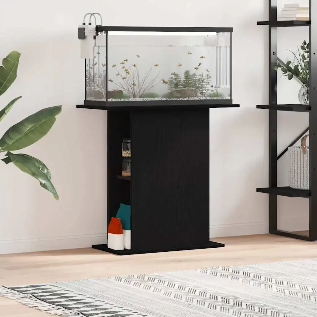 Meuble aquarium en bois chêne noir 75 cm avec rangement