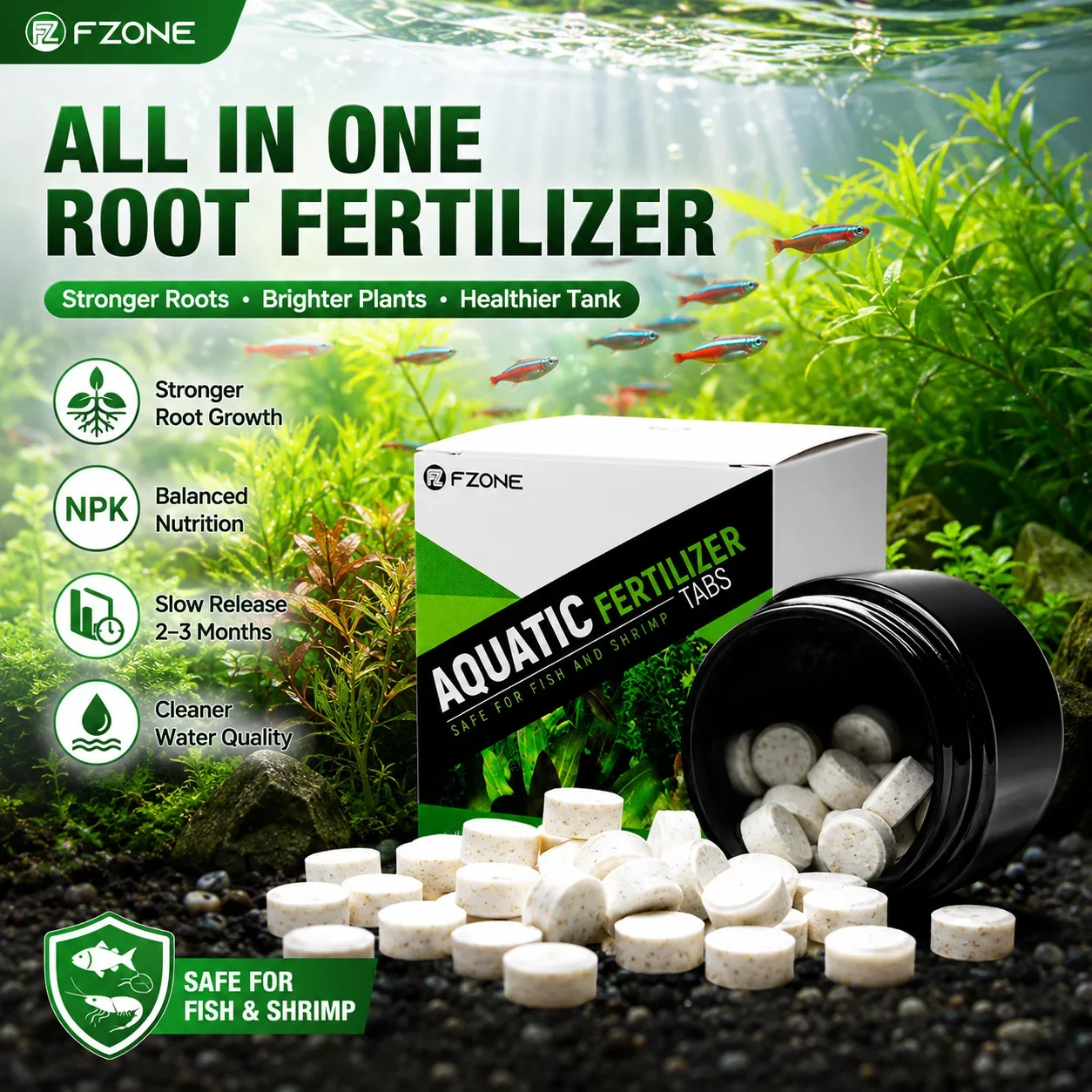 Engrais FZONE en comprimés pour plantes aquatiques, sans cuivre, sûr pour crevettes