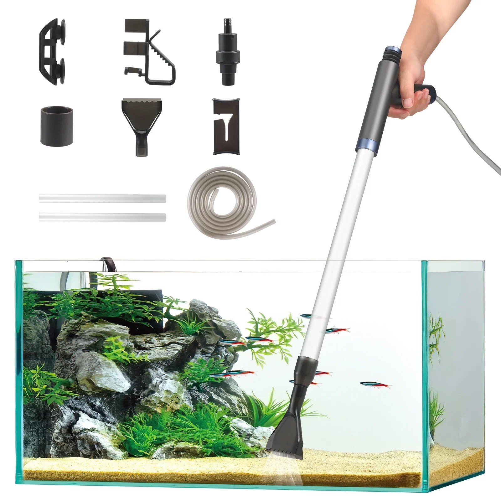 Siphon aspirateur pour grand aquarium, lavage du sable et changement d'eau avec tube d'extension