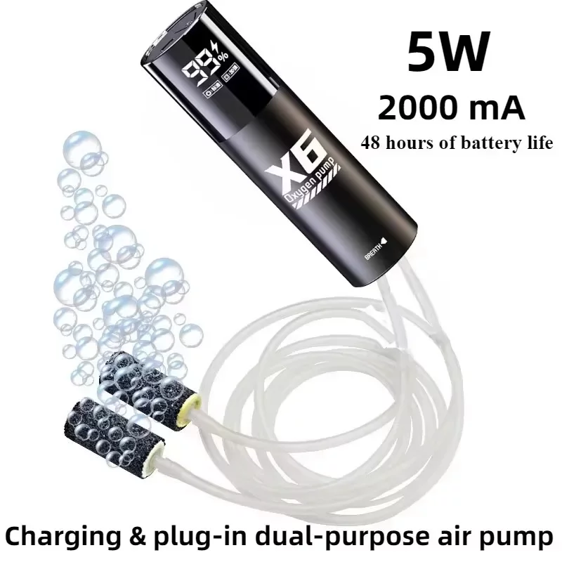 Pompe à oxygène portable rechargeable 2400mAh USB compacte pour pêche et aquarium