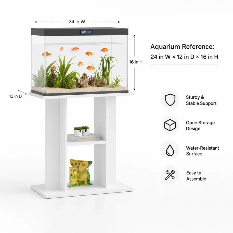 Support d'aquarium blanc 60x30x60 cm, base en bois durable