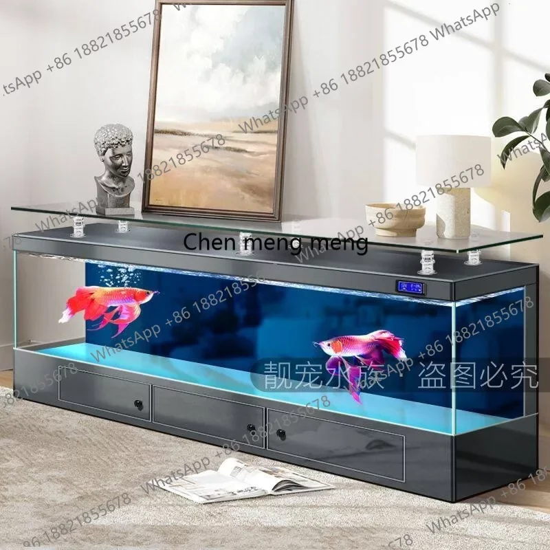 Meuble TV avec aquarium intégré en verre ultra-blanc