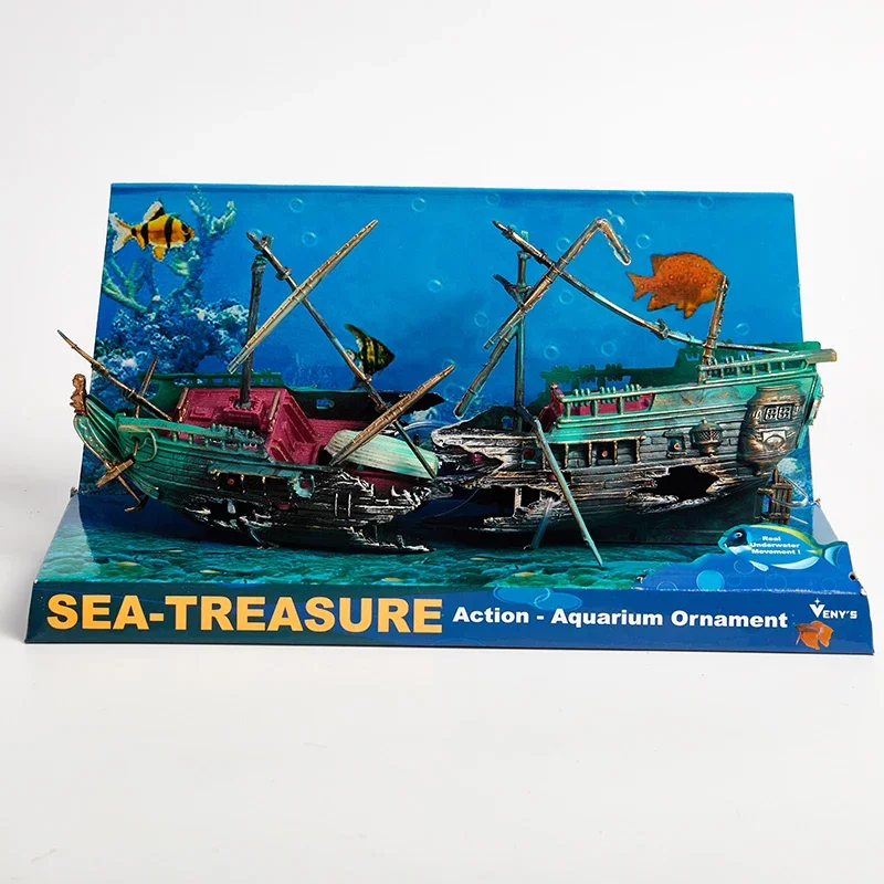 Épave de bateau pirate à bulles pour aquarium avec diffuseur d'oxygène