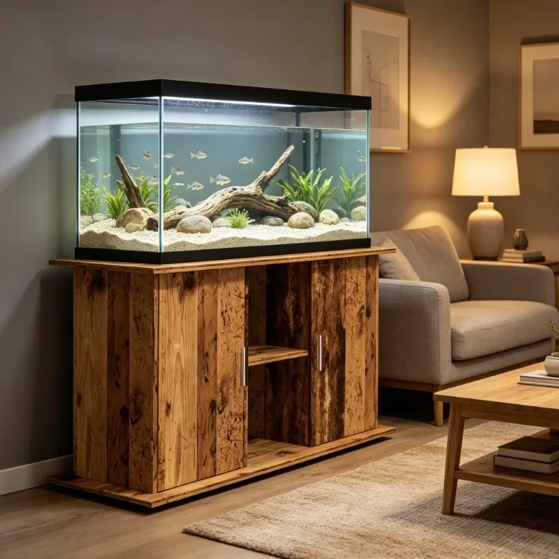 Meuble d'aquarium en composite effet bois, 121 x 41 x 58 cm