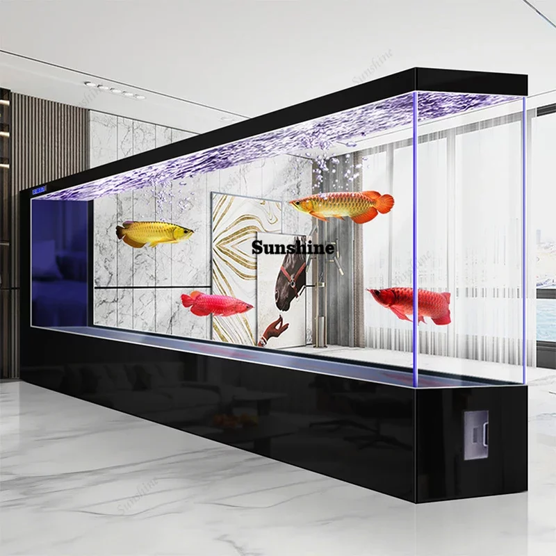 Aquarium géant sur pied, séparateur de pièce en verre ultra-transparent