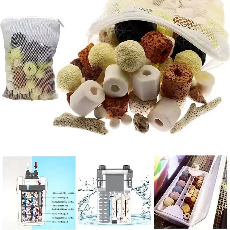 Masses filtrantes 12-en-1 : céramique, Maifan, charbon actif et bio-balls