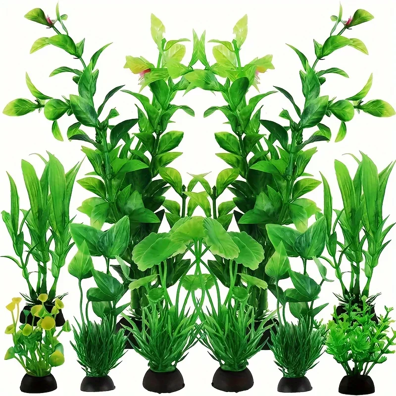 Herbe aquatique artificielle pour aquarium, 10 touffes en PVC réaliste couvre-sol