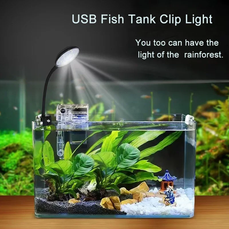 Mini lampe LED USB à clip pour aquarium, spectre complet rotative 360°
