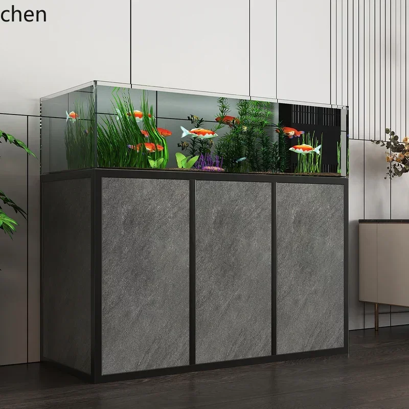 Meuble aquarium en bois massif avec structure acier inoxydable