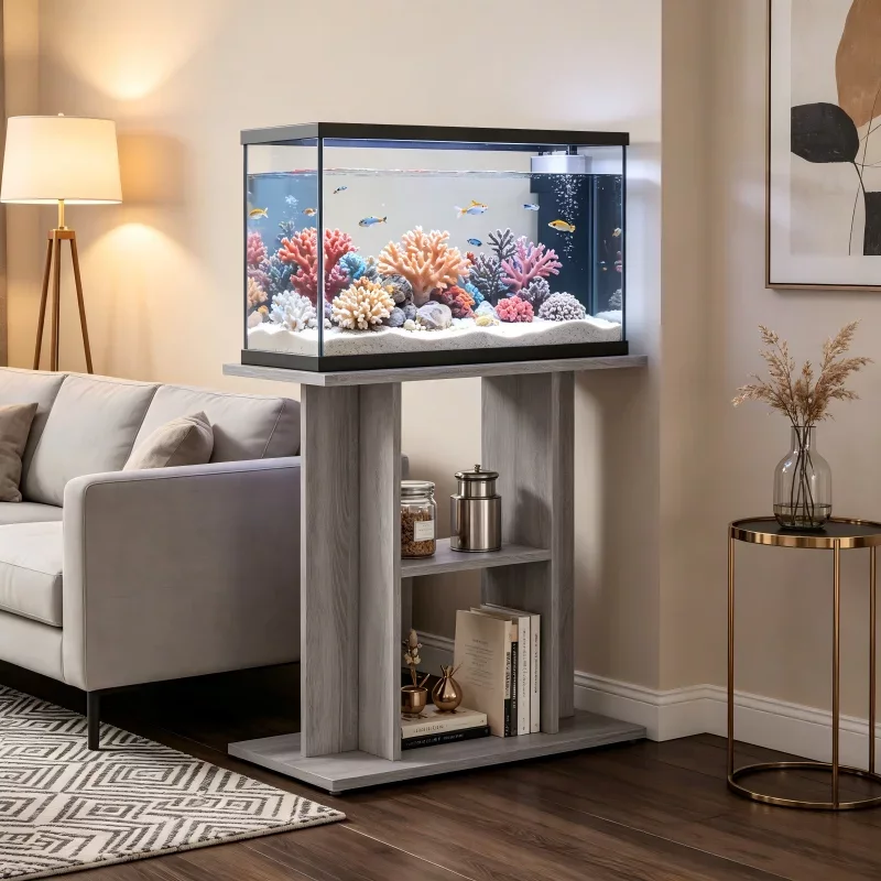 Meuble aquarium en bois composite gris Sonoma 60 cm