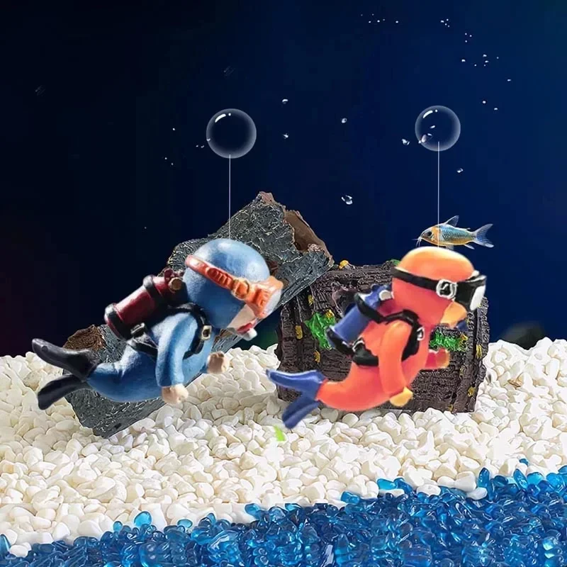Assortiment de décorations en résine pour aquarium, mini plongeur et éléments lumineux