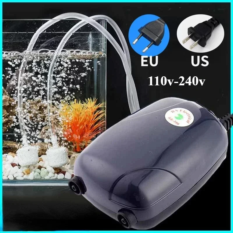 Pompe à air pour aquarium, double sortie avec clapets anti-retour