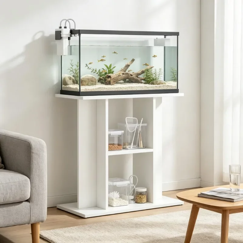 Meuble aquarium en bois blanc 60 cm multifonction avec rangement