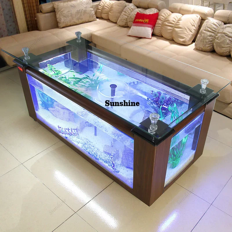 Table basse aquarium en verre courbé au design spécial